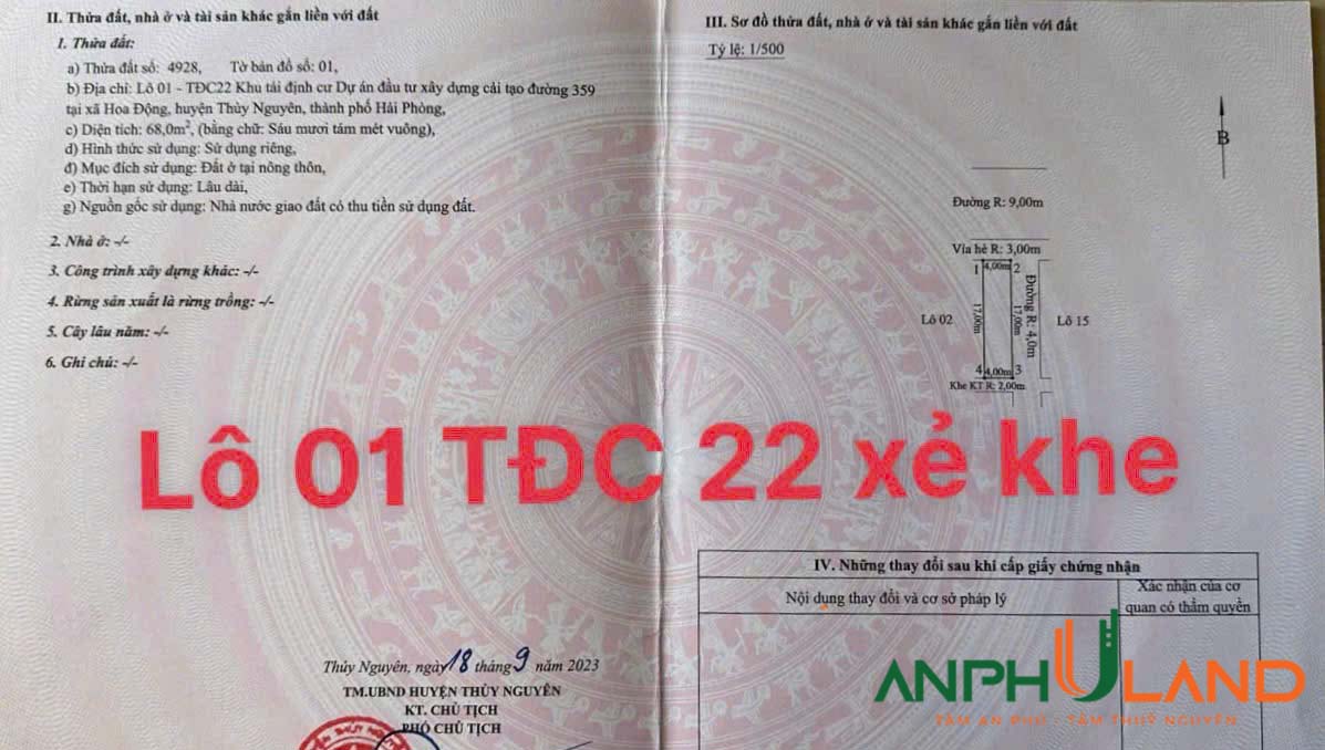 Siêu phẩm góc xẻ khe - TĐC Hoa Động, TP Thủy Nguyên, Hải Phòng 